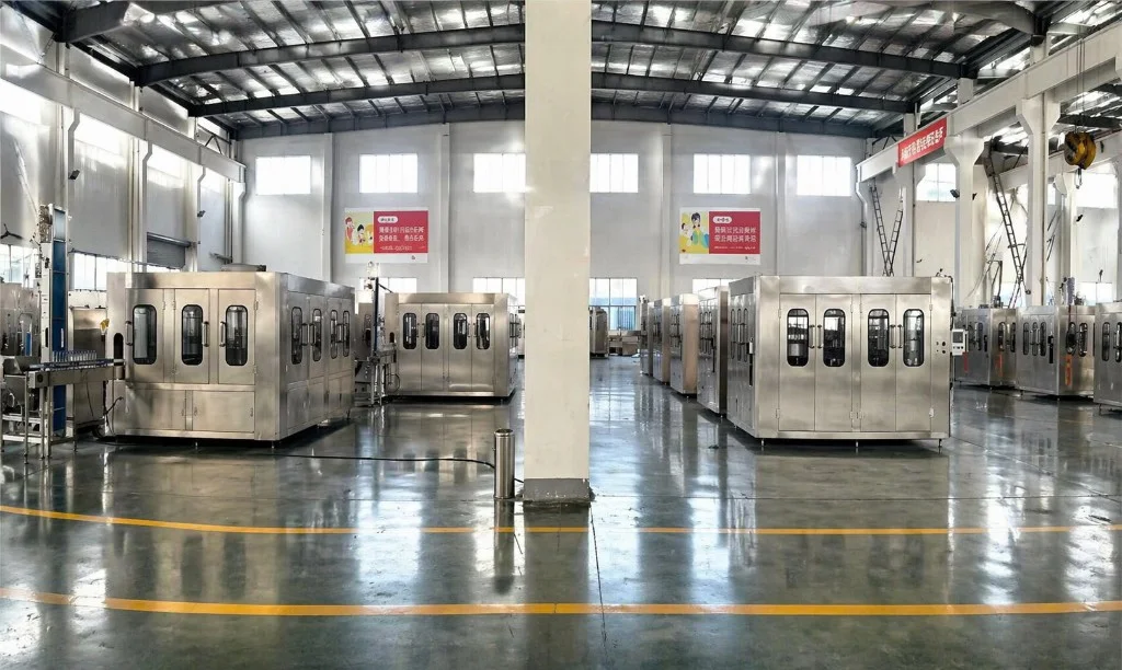 Taike Machinery beverage filling machine assembly hall with 3000m² production facility in Zhangjiagang
